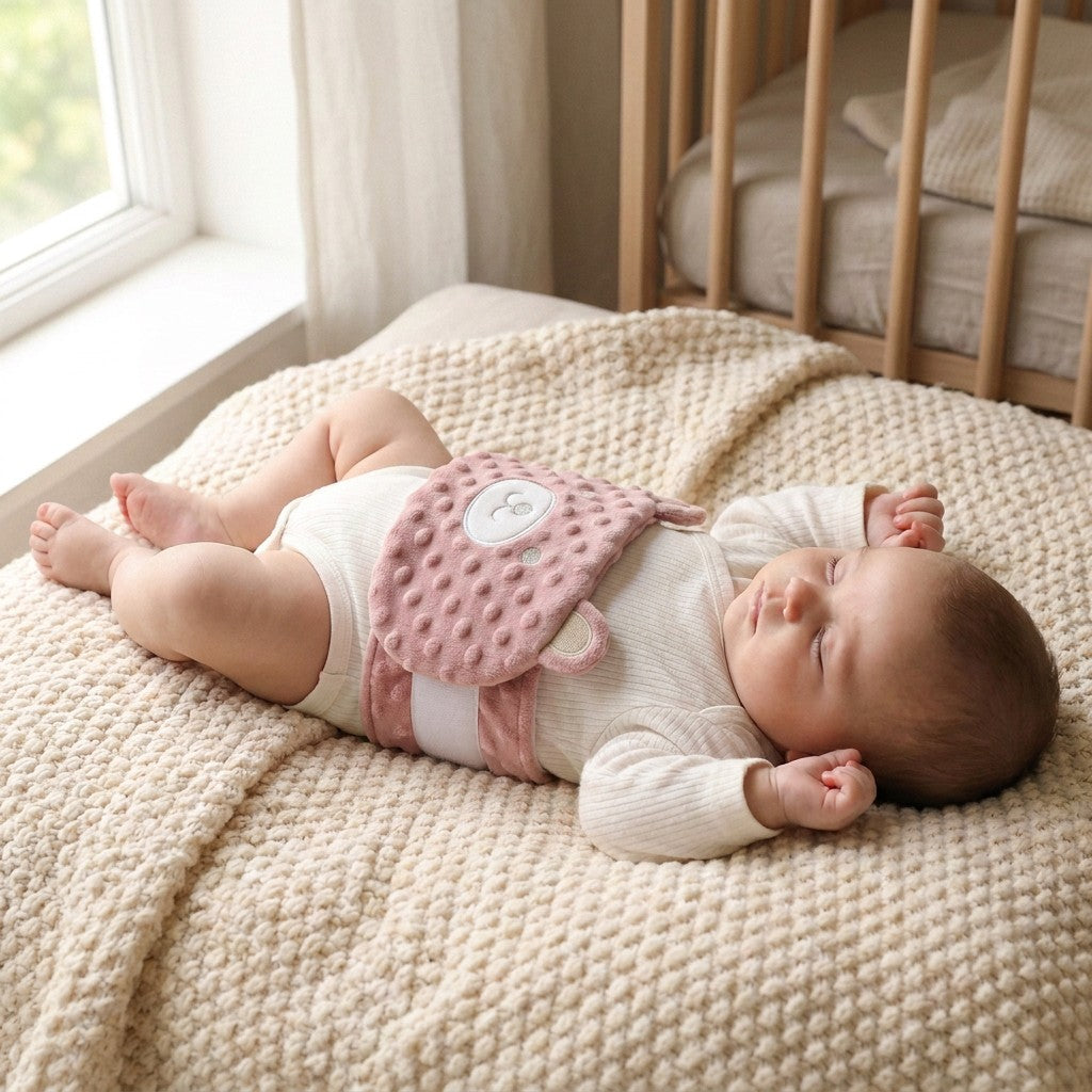 Baby sover med Belliband i rosa