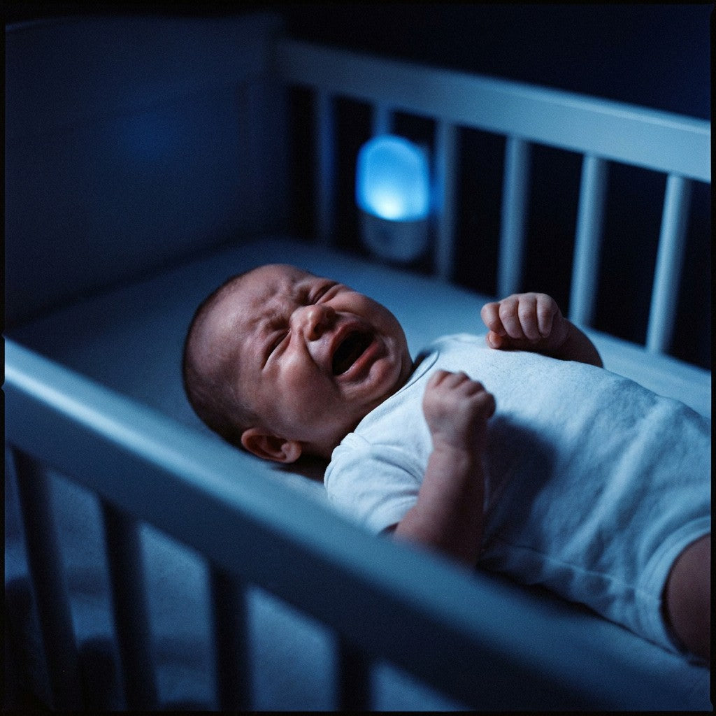 Baby gråter i sengen om natten
